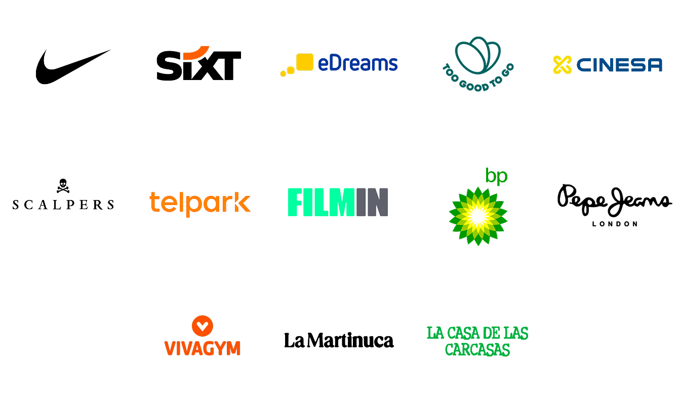 Nike, Sixt, eDreams, Too good to go, Cinesa, Scalpers, Telpark, Filmin, BP, Pepe Jeans, VivaGym, La Martinuca, La casa de las carcasas